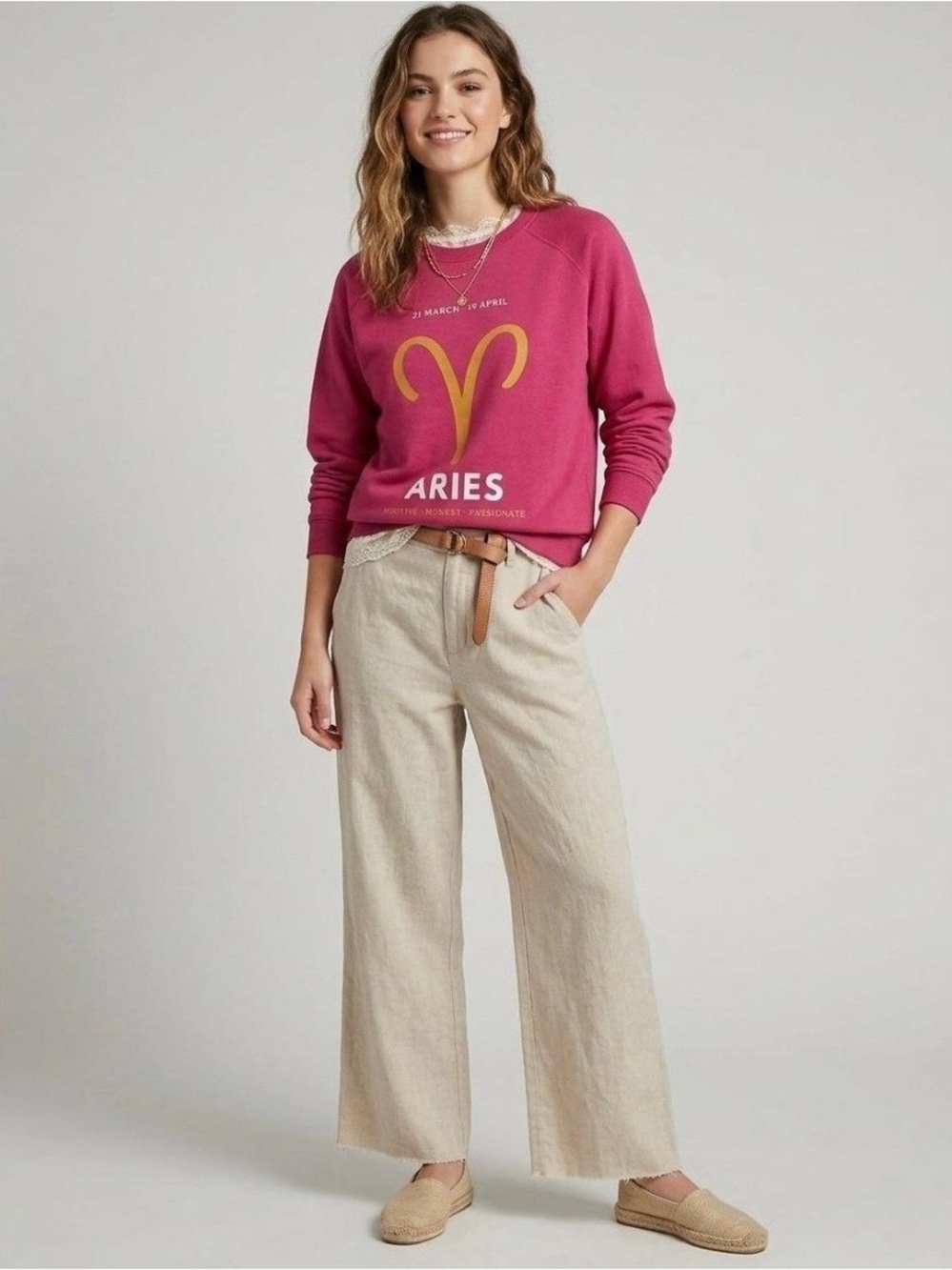 Anthropologie Zodiac Sweatshirt Aries Sz Large Pink Crewneck Pullover Lounge - Picture 3 of 11